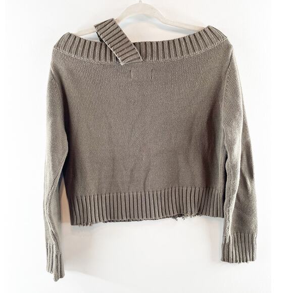 RTA Beckett One Shoulder Asymmetrical Raw Edge Sweater Uno Platoon Green XS - Picture 5 of 7